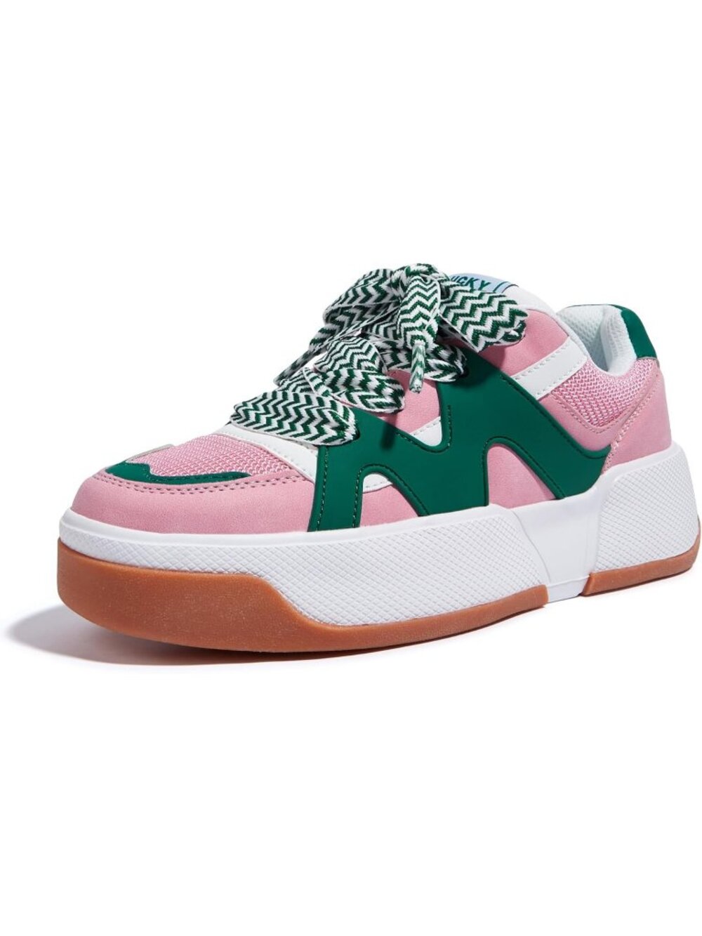 Women’s Pink/Green Thick Sole Lace Up Casual Comfortable Fashion Sneakers